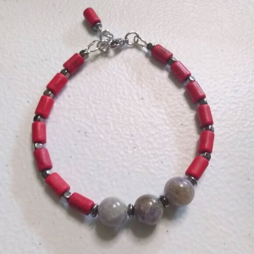 $10 Radical Drop! Adjustable Beaded Bracelet ~ Smoky Quartz + Howlite ~ 7.5-8"